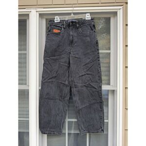 Empyre Loose Fit Skate Jeans Size 28 Black Wash Denim Graffiti Bubble Logo Y2K